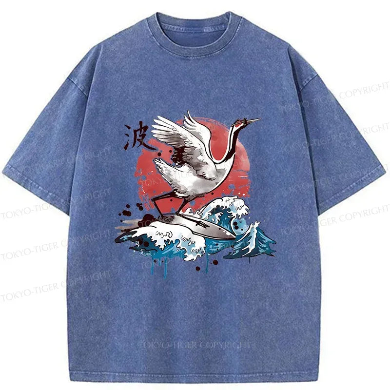 Ukiyo-e crane surf tee free shipping