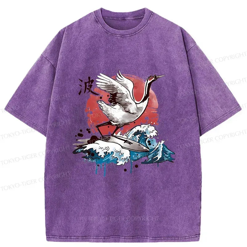 Kyoto-Lion Crane Surfing Washed T-Shirt