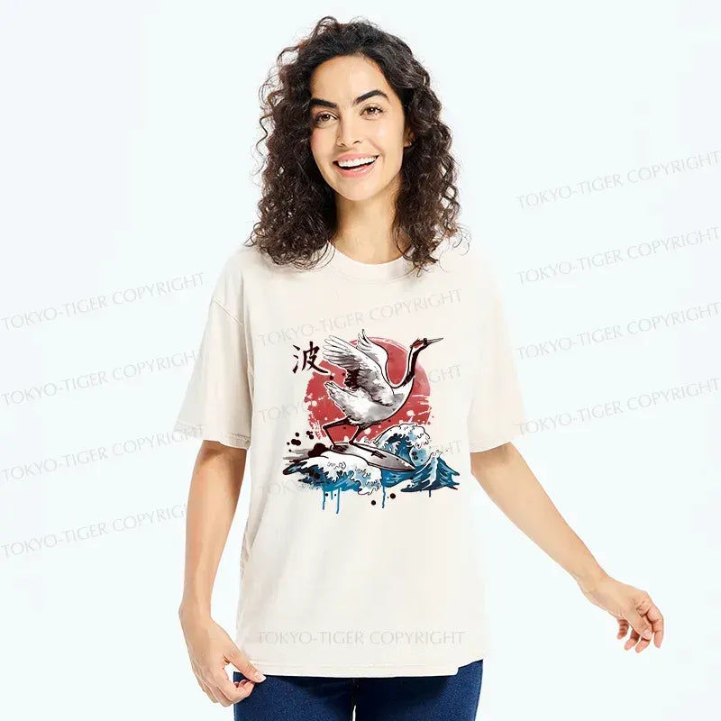 Kyoto-Lion Crane Surfing Washed T-Shirt