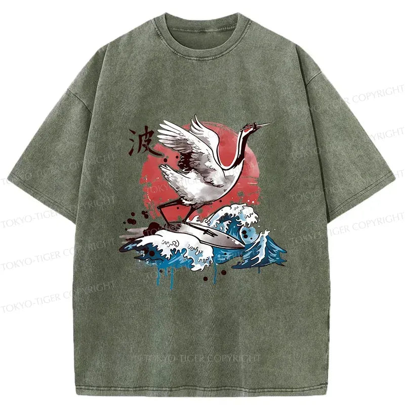 Kyoto-Lion Crane Surfing Washed T-Shirt