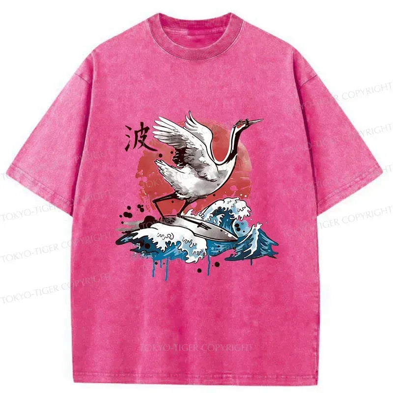 Kyoto-Lion Crane Surfing Washed T-Shirt