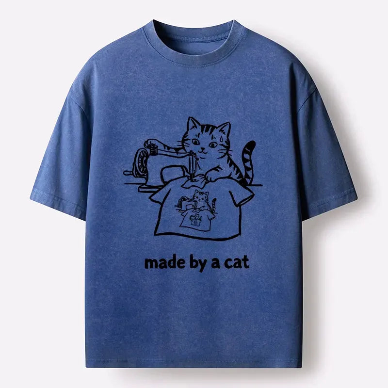 Kyoto-Lion Funny Cat Tailor Making A Shirt Washed T-Shirt
