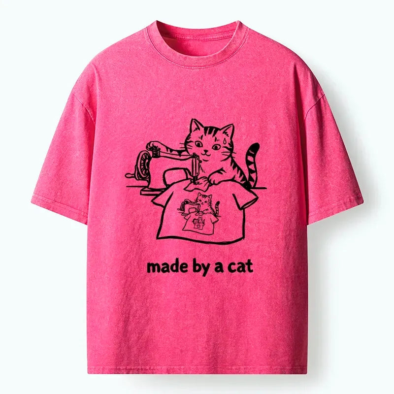 Kyoto-Lion Funny Cat Tailor Making A Shirt Washed T-Shirt