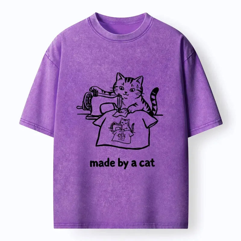 Kyoto-Lion Funny Cat Tailor Making A Shirt Washed T-Shirt