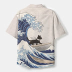 Vintage Cat Print Casual Shirt