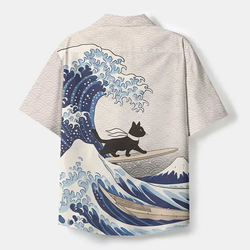 Vintage Cat Print Casual Shirt