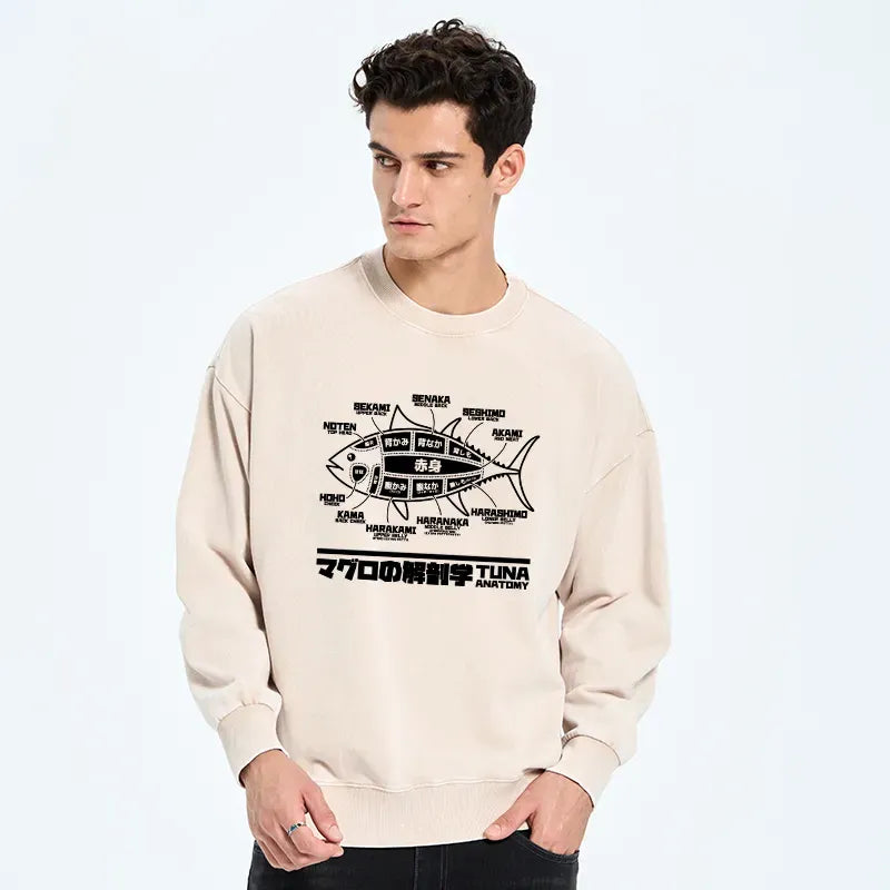 Kyoto-Lion Tuna Dissection Map Japanese Washed Sweatshirt