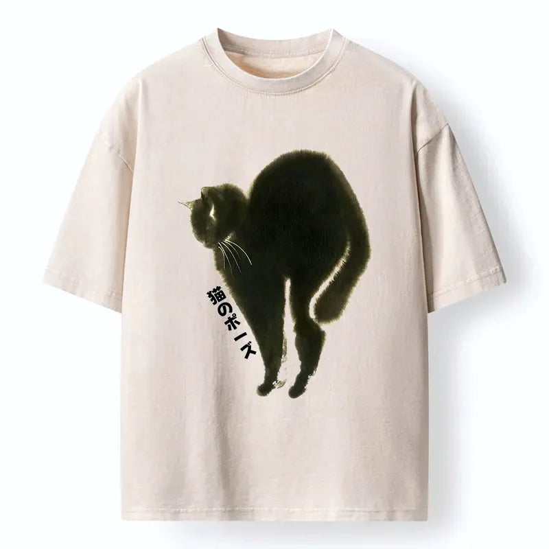 washed unisex t-shirt with cat design