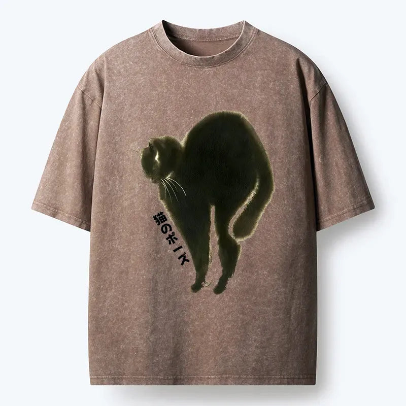 Kyoto-Lion Cat Stretch Washed T-Shirt