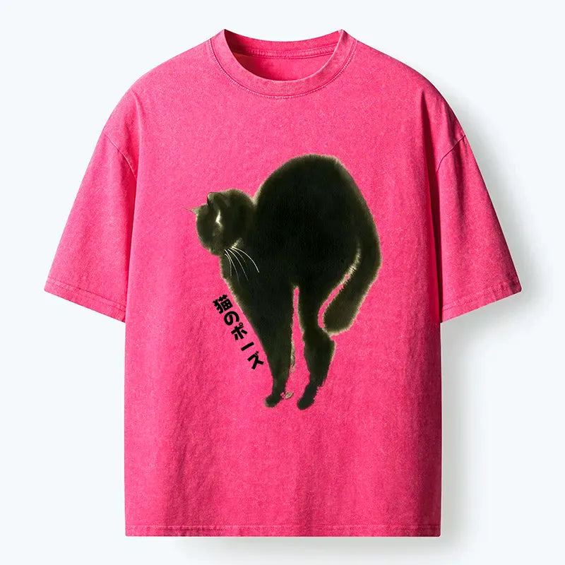 washed unisex t-shirt with cat design