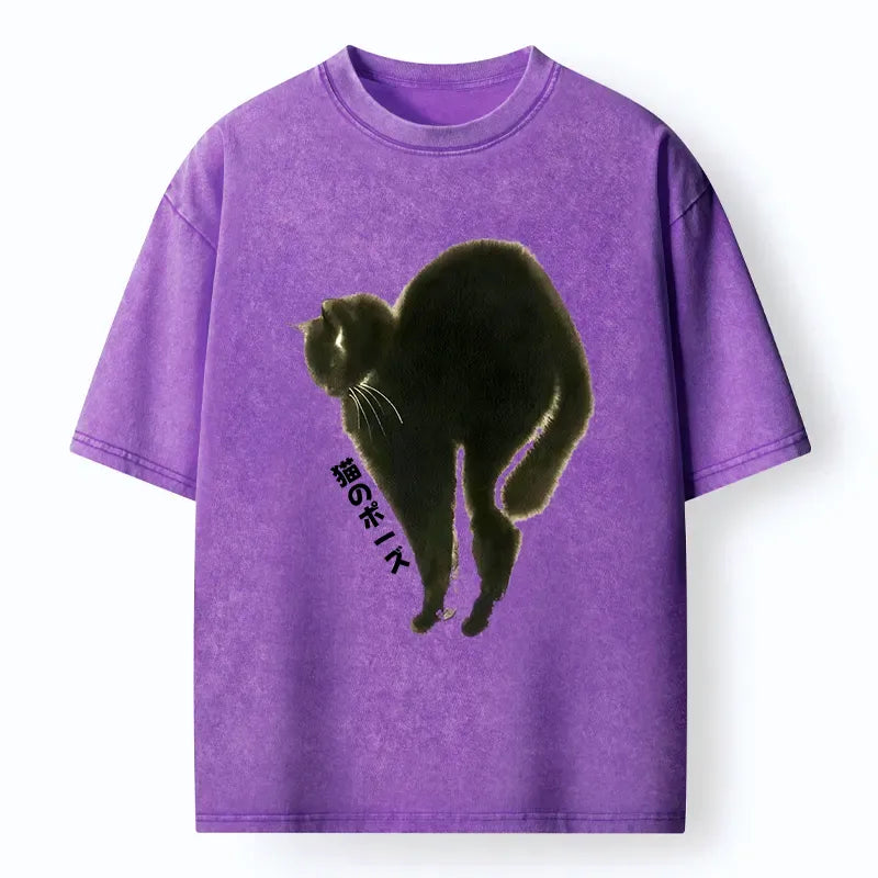Kyoto-Lion Cat Stretch Washed T-Shirt