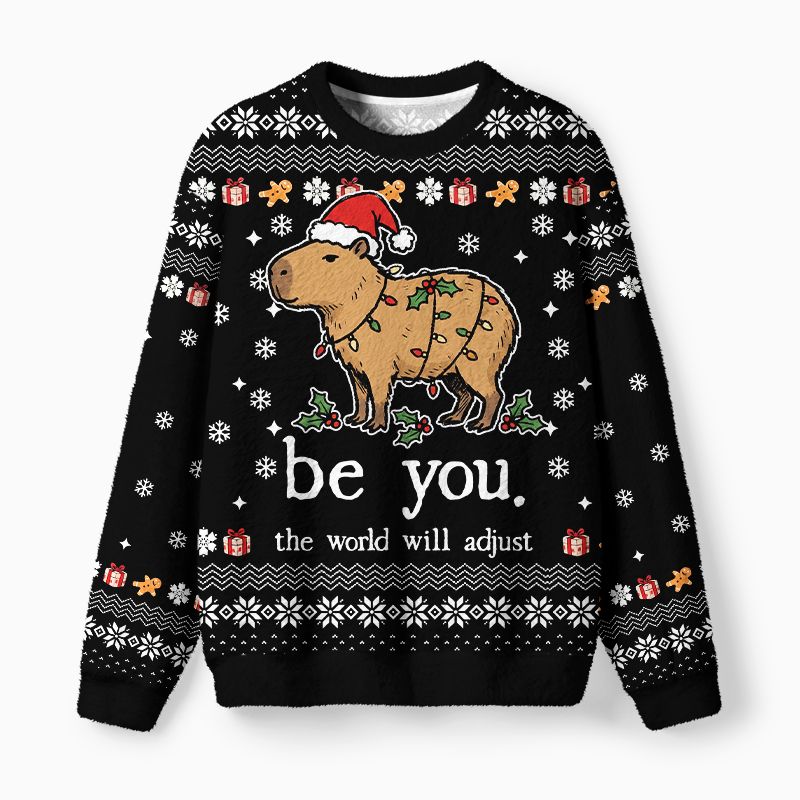 Kyoto-Lion Be You Capybara Fuzzy Christmas Ugly Sweatshirt