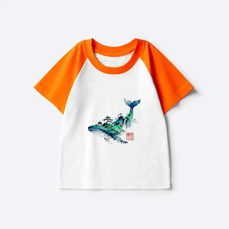 Japanese Ink Painting Kids Raglan T-Shirt