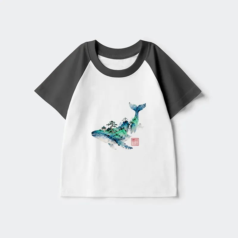 Kyoto Whale Landscape Kids T-Shirt for Daily Wear