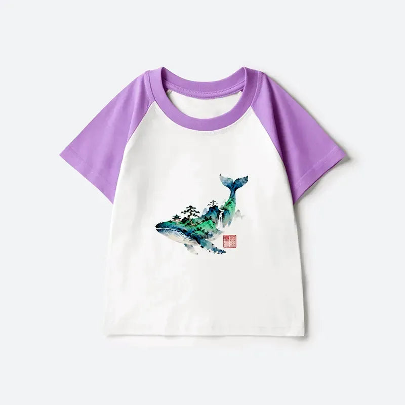 Japanese Ink Painting Kids Raglan T-Shirt