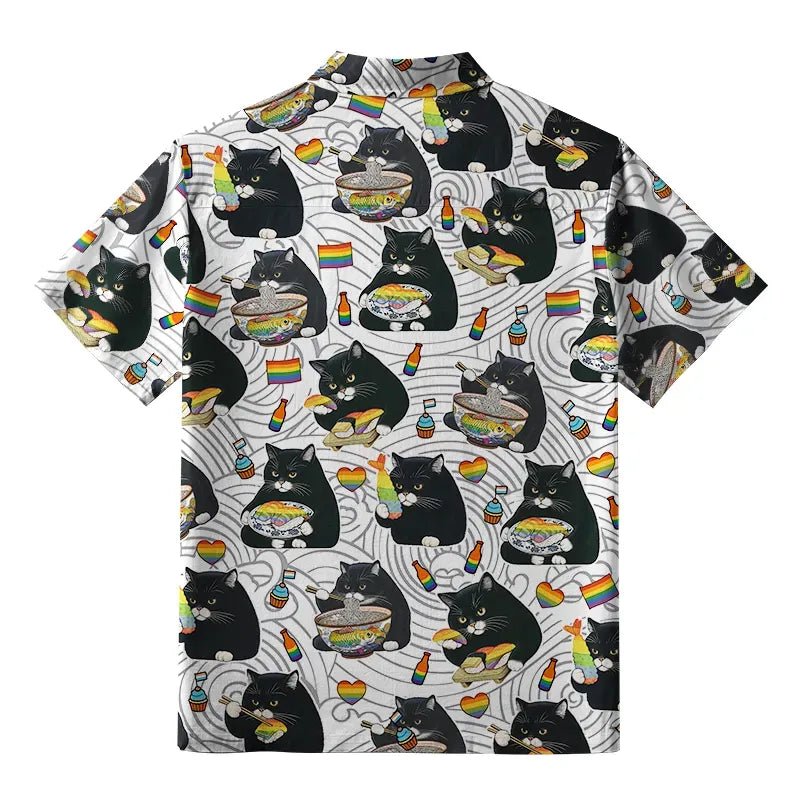 Japanese Cat Button-up Shirt Gift Idea