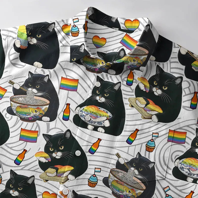Japanese Cat Button-up Shirt Gift Idea
