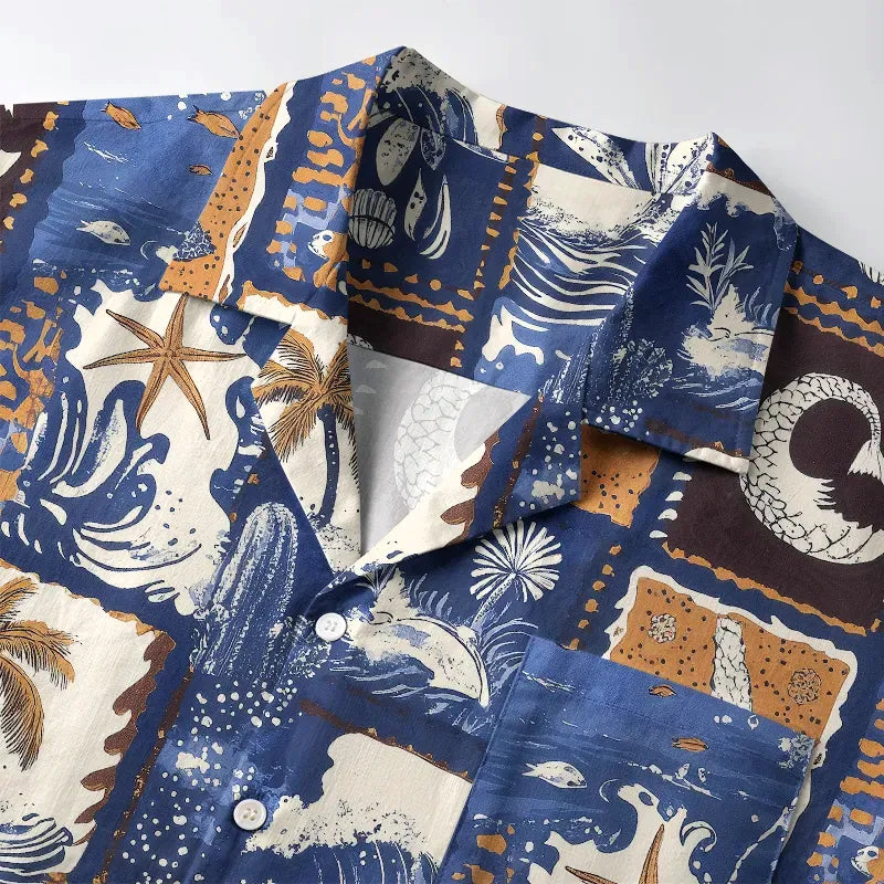 Kyoto-Lion Island Shore Element Collage Aloha Hawaiian Shirt