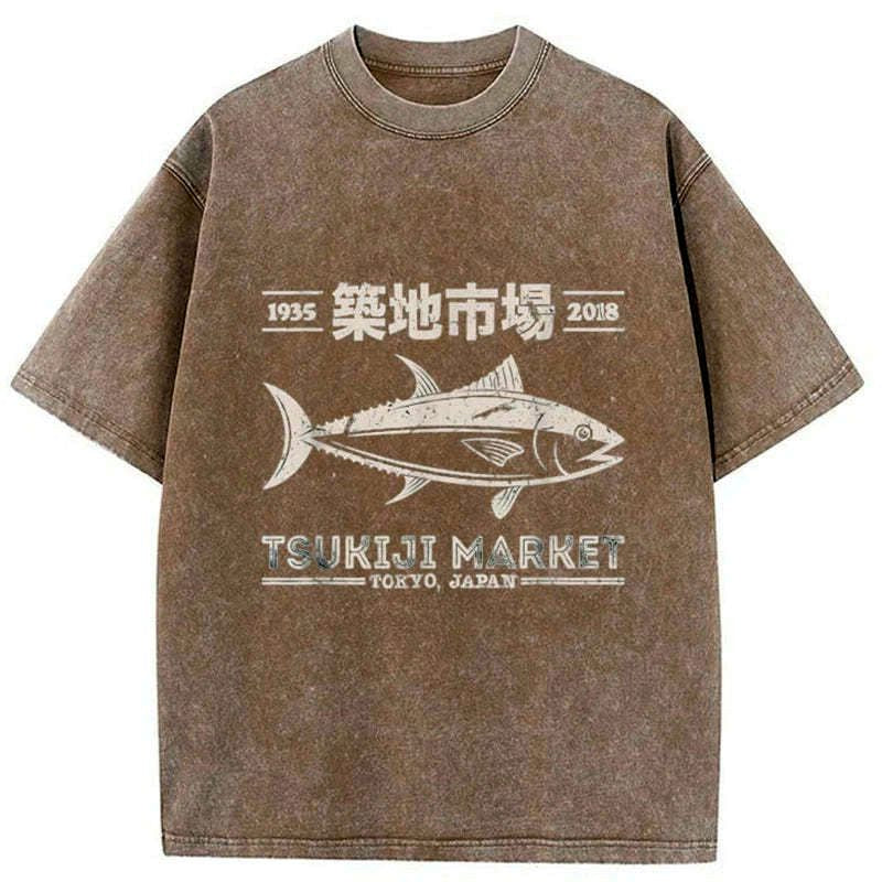 Kyoto-Lion Retro Tsukiji Fish Market Streetwear Tokyo Washed T-Shirt