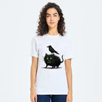 black cat ukiyo-e tee for daily wear