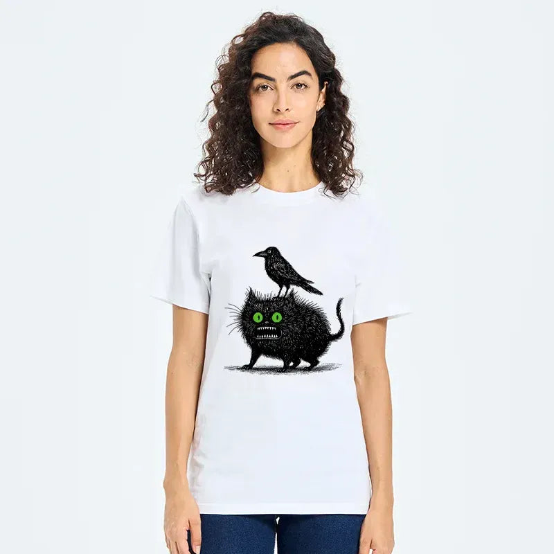 black cat ukiyo-e tee for daily wear