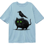 Japanese vintage crow cat t-shirt