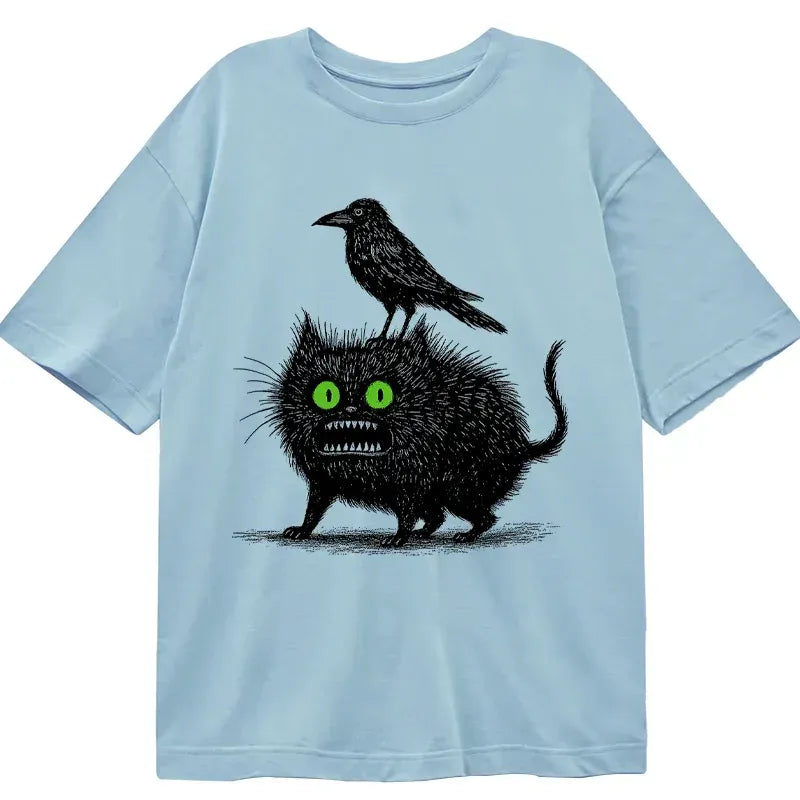 Japanese vintage crow cat t-shirt