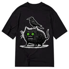 black cat ukiyo-e tee for daily wear