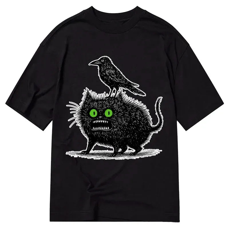 black cat ukiyo-e tee for daily wear