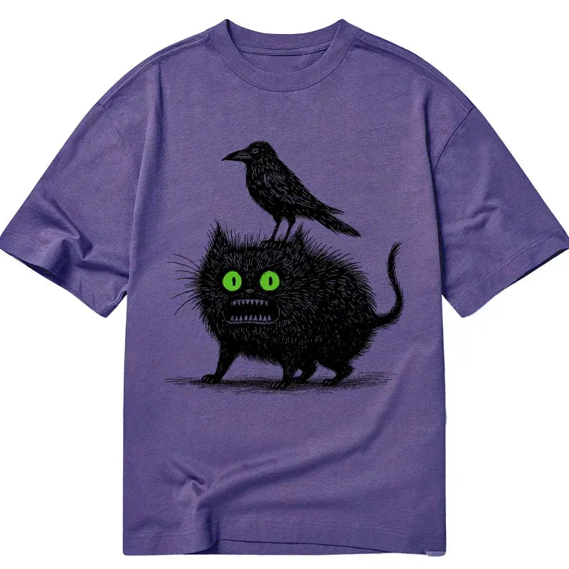 Japanese vintage crow cat t-shirt