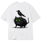 Japanese vintage crow cat t-shirt