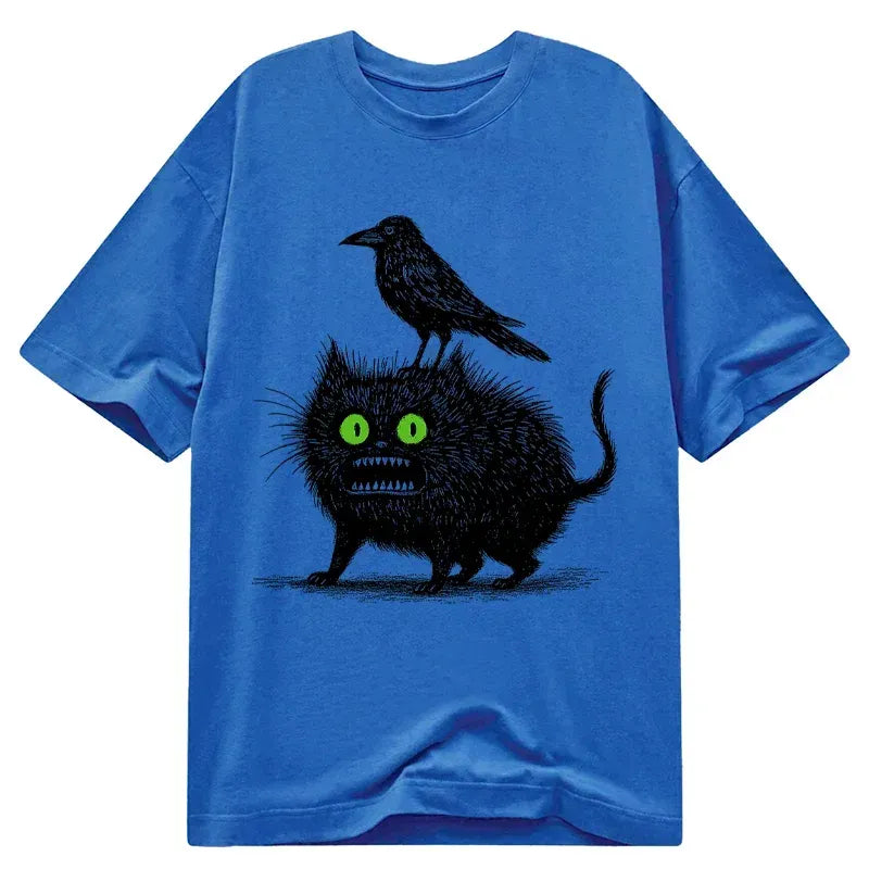 black cat ukiyo-e tee for daily wear