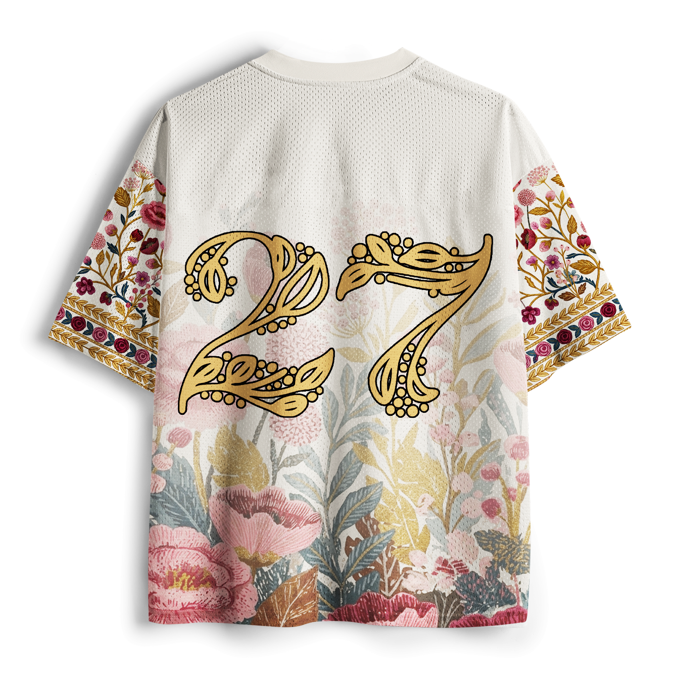 Kyoto-Lion Vintage Floral Cuddling Black White Cats #27 Mesh Jersey