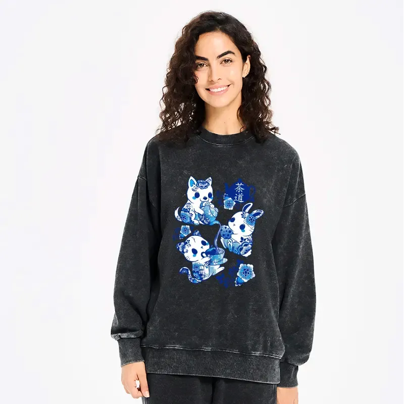 Kyoto Lion Washed Sweatshirt for Daily Wear