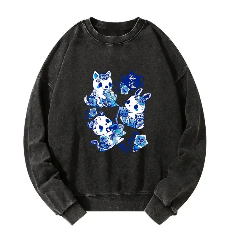 Kyoto Lion Washed Sweatshirt for Daily Wear