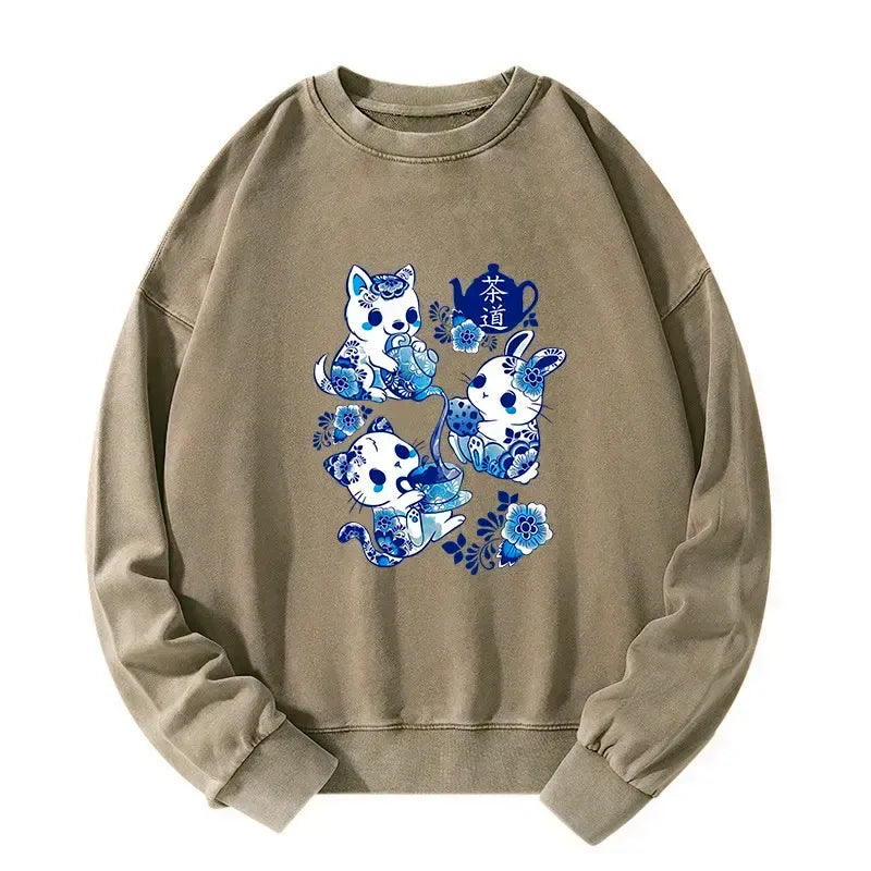 Kyoto Lion Washed Sweatshirt for Daily Wear