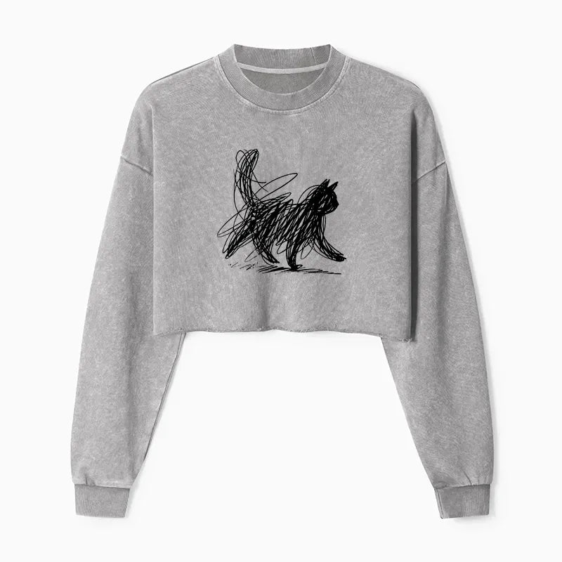 Washed Cat Sweatshirt with Soft Comfortable Fabric