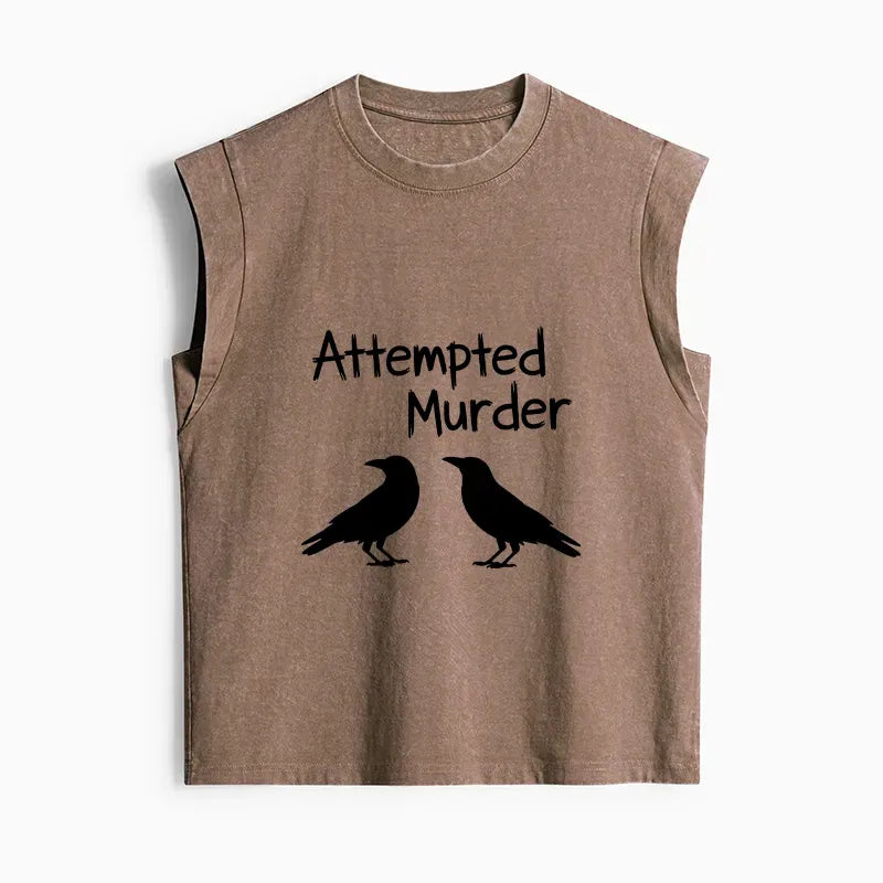 Kyoto-Lion Two Crows Attempted Murder Joke Women's Washed Tank Tops