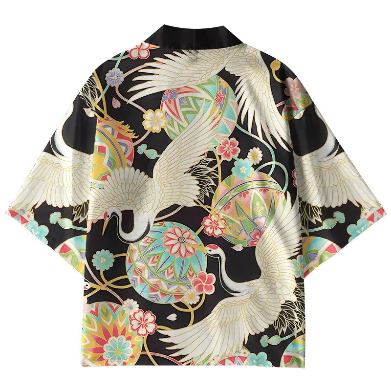 Japanese Crane Kimono Cardigan for Layering