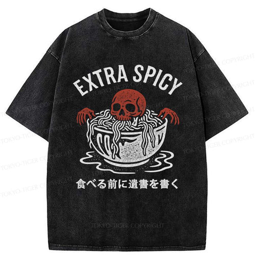 Kyoto-Lion A Funny Skull: Write A Will Before Eating Spicy Washed T-Shirt