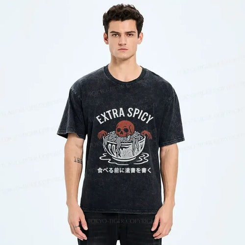 Funny Skull Washed T-Shirt for Unisex