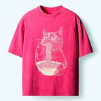 Kyoto-Lion Black Cat Eats A Large Portion Of Ramen Washed T-Shirt