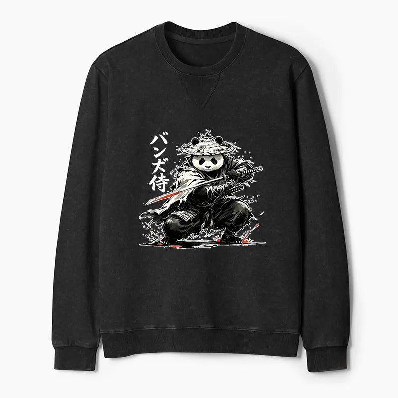Kyoto-Lion Panda Samurai Warrior Washed Terry Sweatshirt