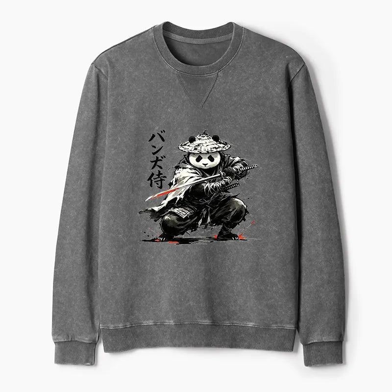 Kyoto-Lion Panda Samurai Warrior Washed Terry Sweatshirt