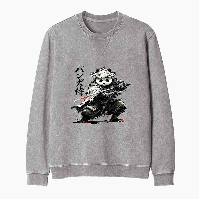 Kyoto-Lion Panda Samurai Warrior Washed Terry Sweatshirt