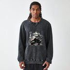 Kyoto-Lion Panda Samurai Warrior Washed Terry Sweatshirt