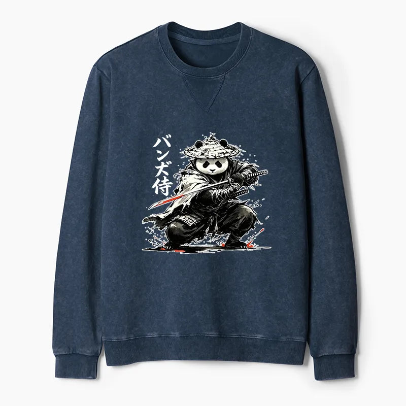 Kyoto-Lion Panda Samurai Warrior Washed Terry Sweatshirt