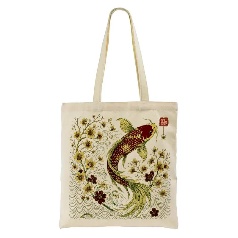 Kyoto-Lion Vintage Sakura And Koi Tote Bag