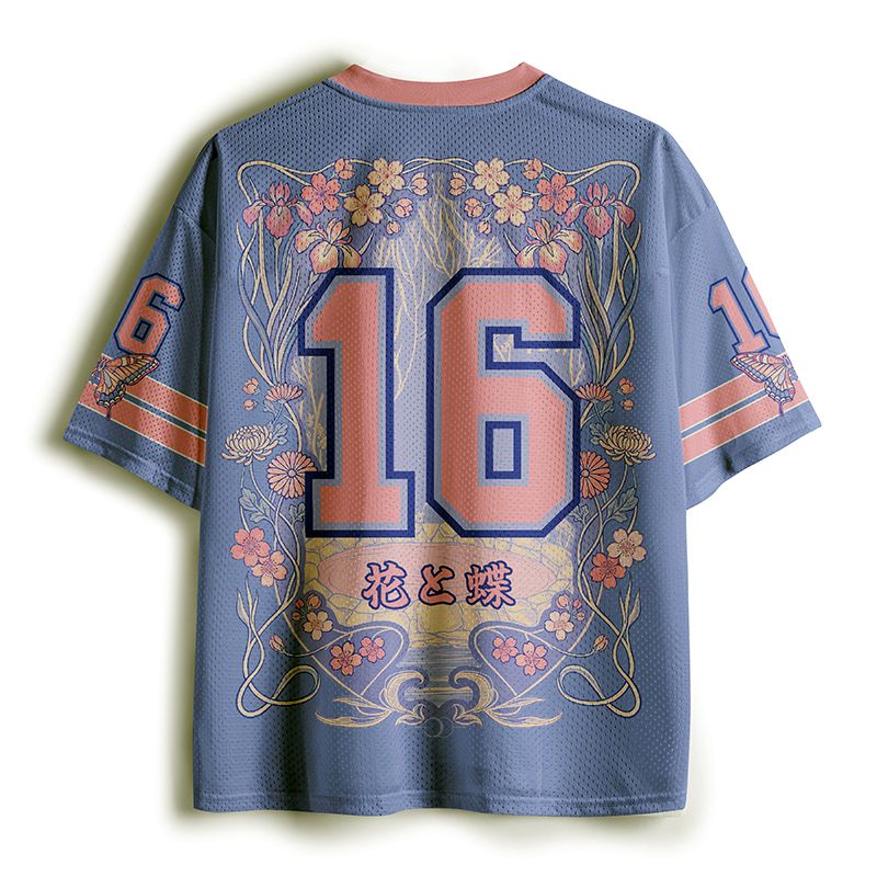 Kyoto-Lion Floral Butterfly Mesh Jersey