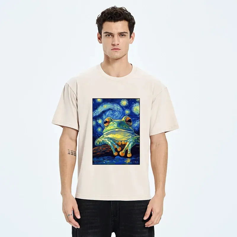 Kyoto-Lion Funny Meme Star Sky Frog Art Print Washed T-Shirt